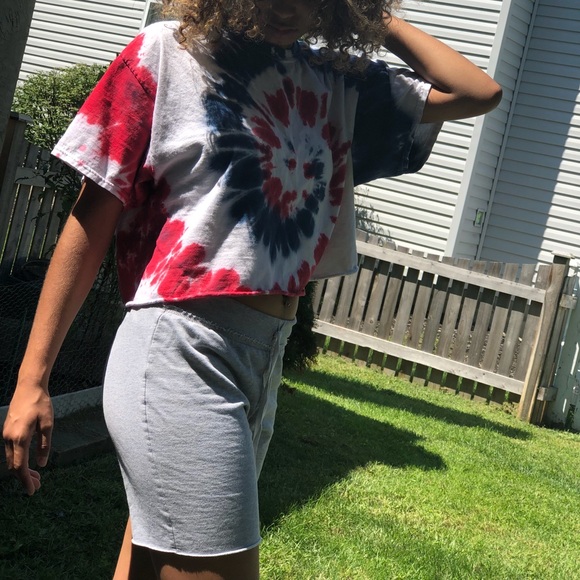 Tops | Red White Blue Tie Dye Crop Top 